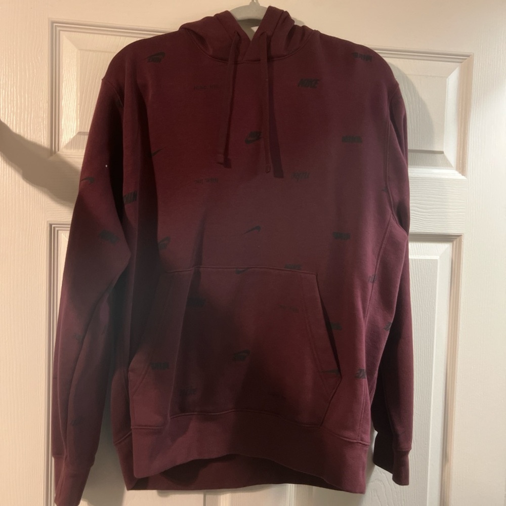 Nike Men's Burgundy All-Over Logo Pullover Hoodie